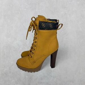 Guess “Tetia 2” Camel Brown Lace Up Platform Booties